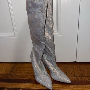 Silver Rhinestone Over-the-Knee Boots